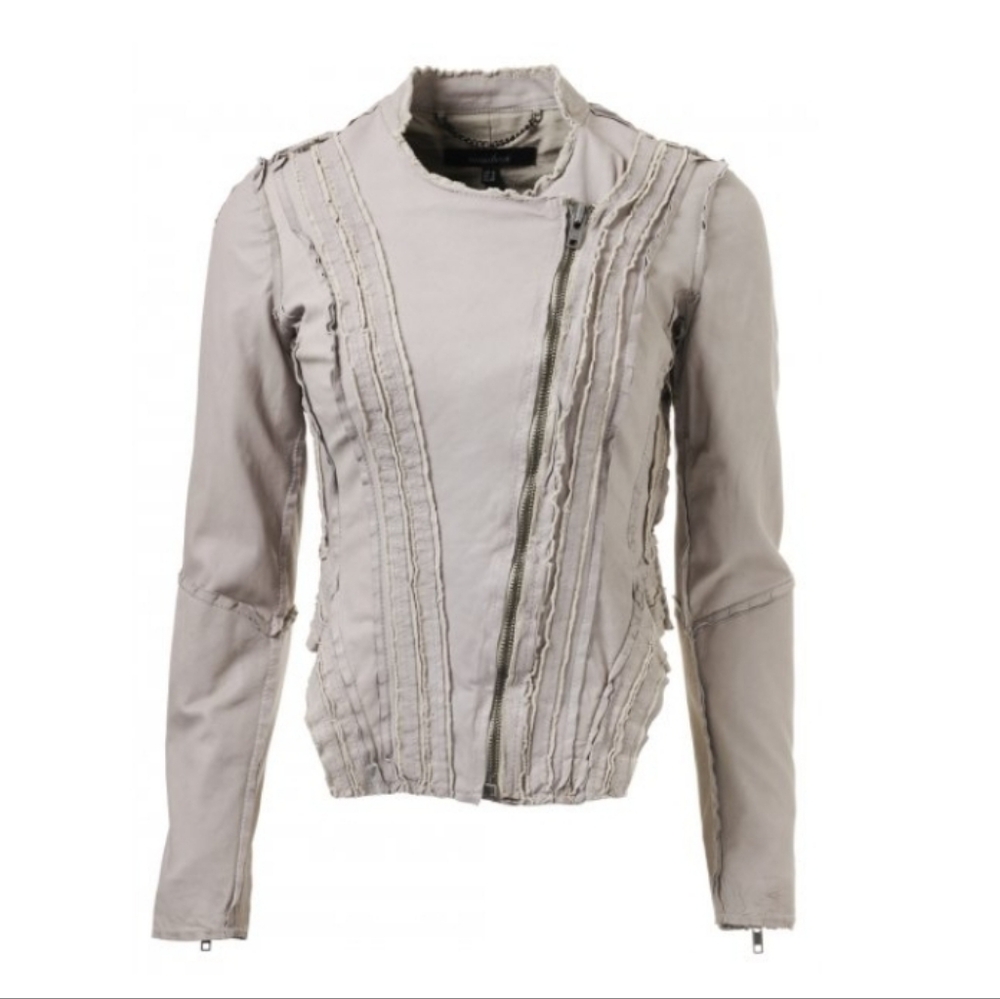 VINTAGE RARE Muubaa Tynan Frill Leather Jacket in Sky us4/uk8